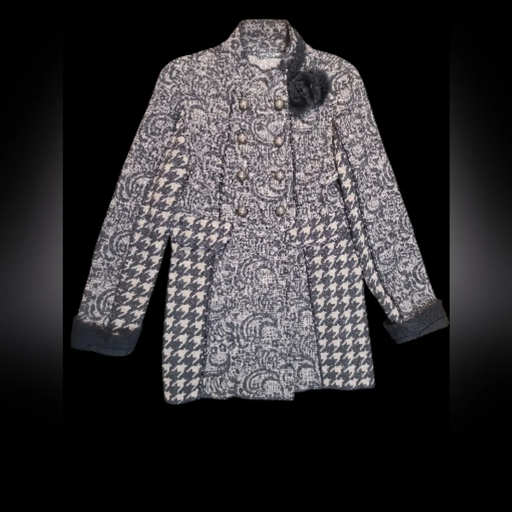 Donne Da Sogno Italian Wool Women's Sweater Jacket Black+ Cream Size Small